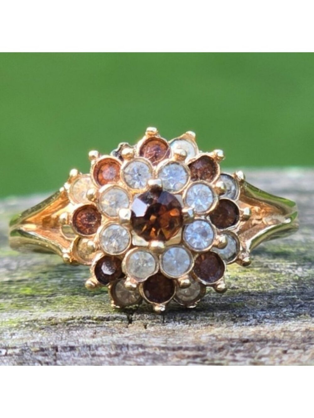 Vintage 14K HGE Cocktail Ring Gold Citrine & White Rhinestone Joseph Esposito - Picture 1 of 13